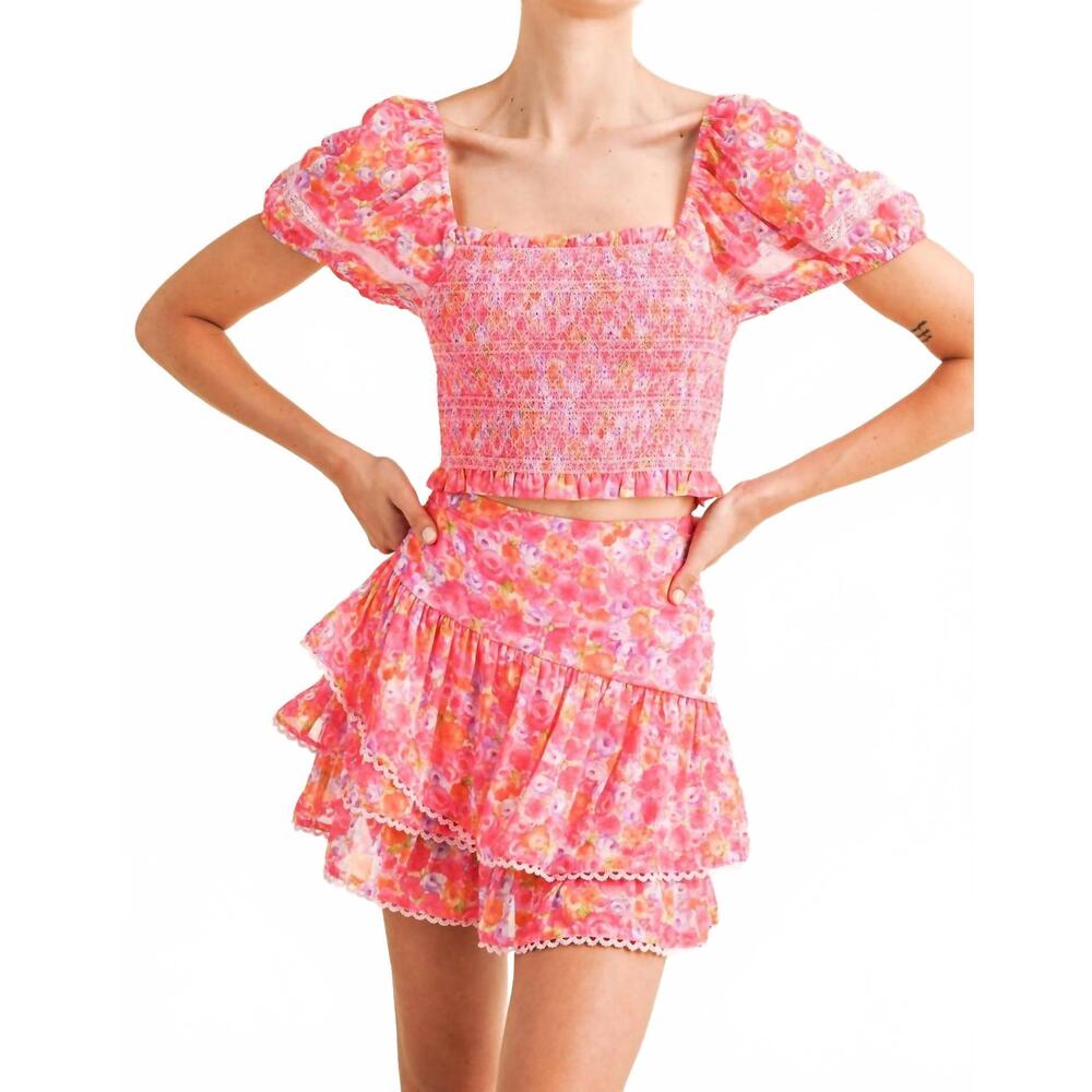NEW RESET BY JANE isabel ruffle skirt in hot pink floral